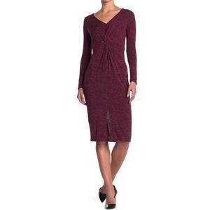 Threads & States Long Sleeve Wear 2 Way Twist Detail Dress in Burgundy Large $58